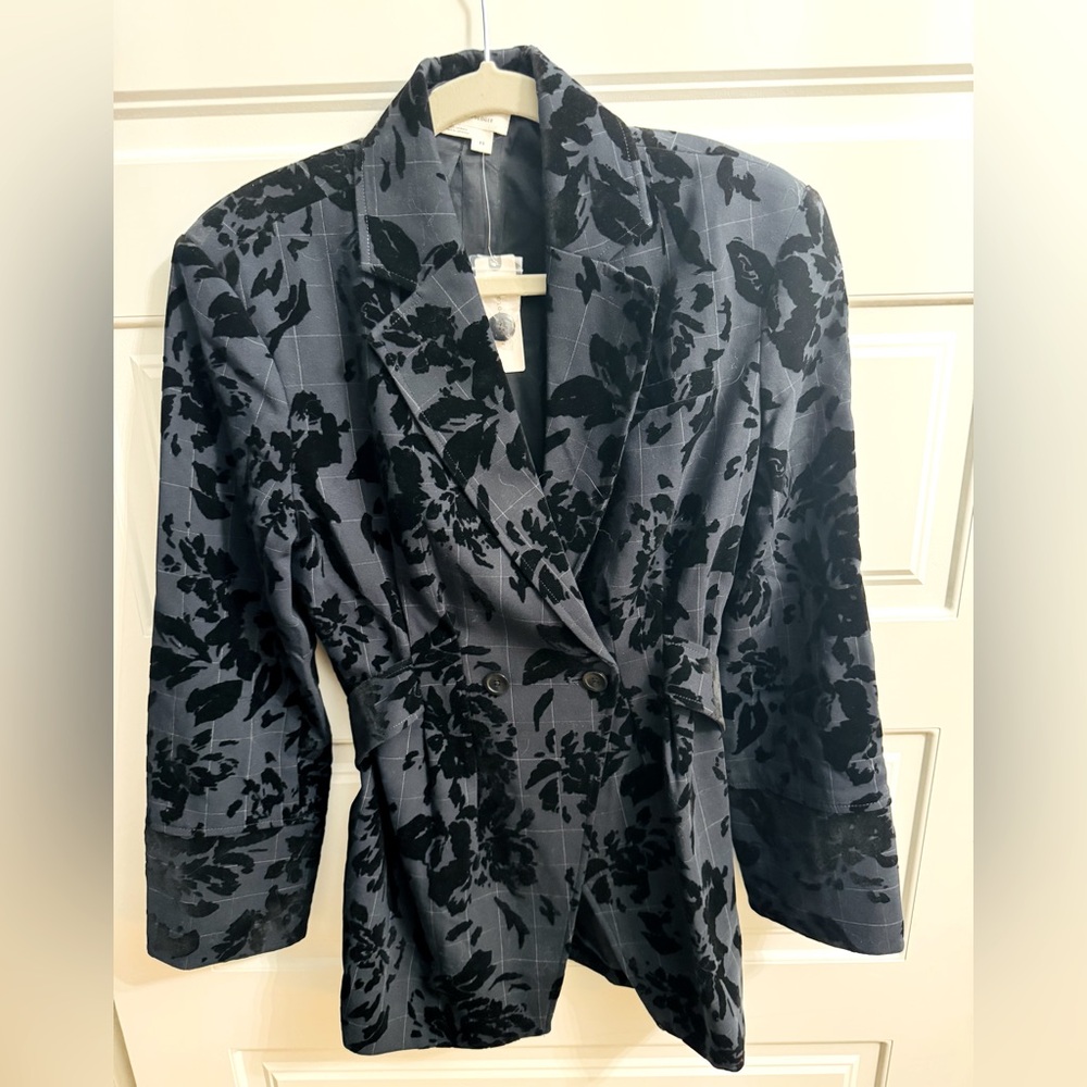 Anthropologie Black Velvet Blazer with Floral Pattern